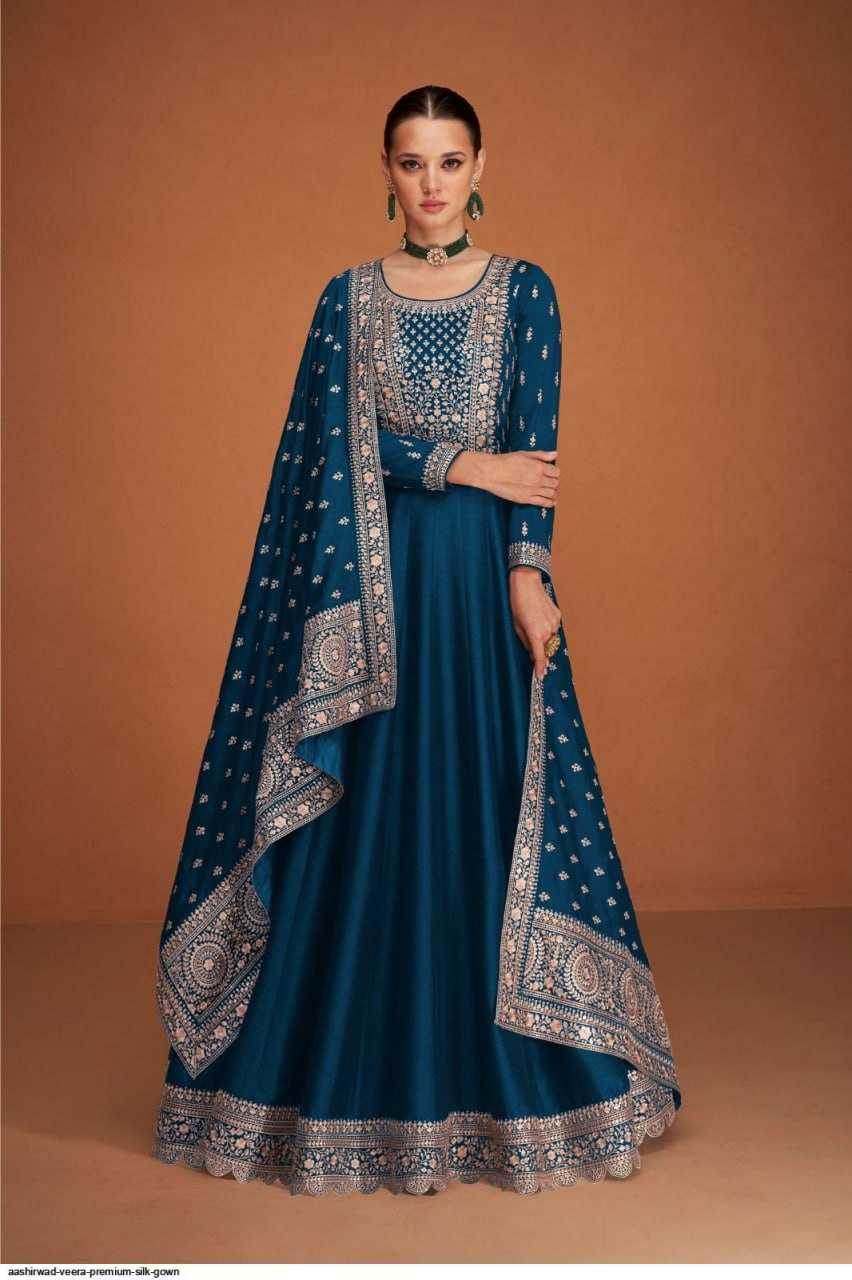 Vichitra Silk Embroidery Gowns Anarkali Long Gowns Sequin Gown - MYLUXURY LANE ENTERPRISE